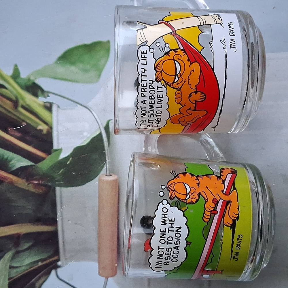 Vintage Anchor Hocking Garfield Friends 2 Glass Mugs Jim Davis Cartoon McDonalds